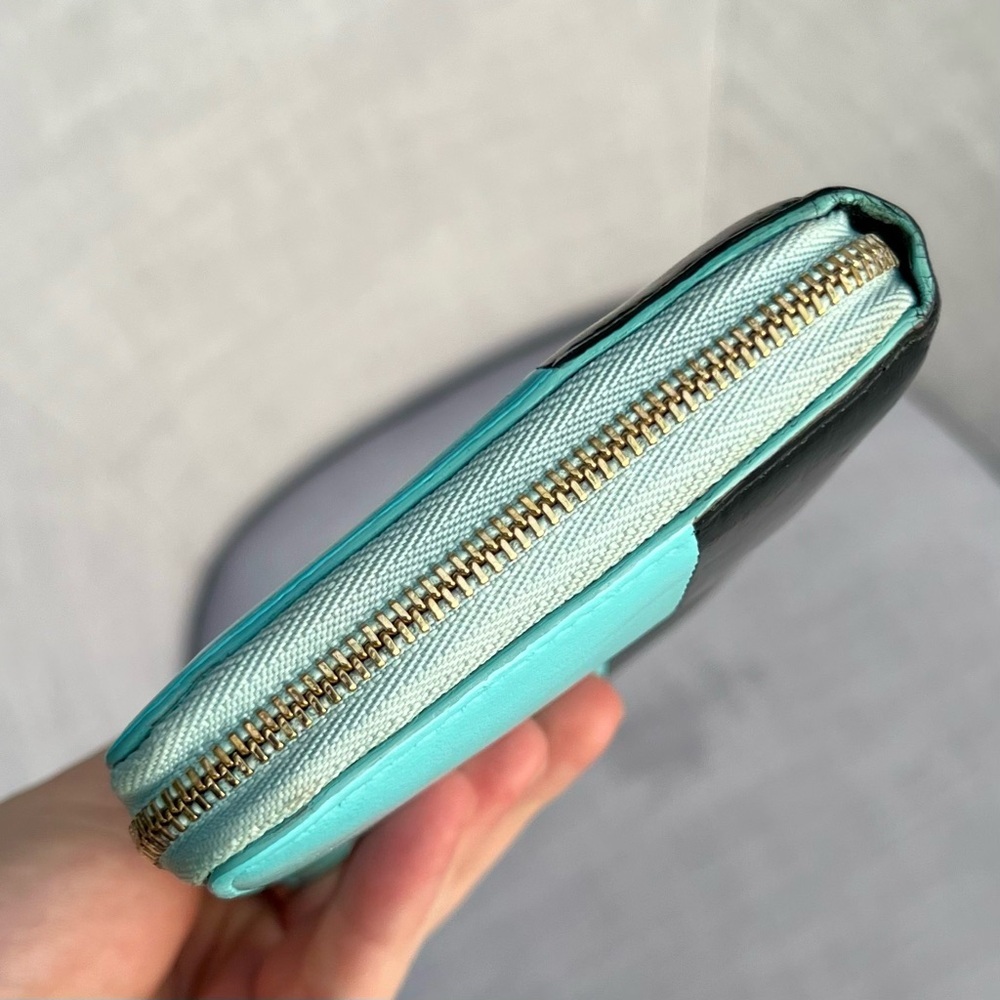 Celine Bi-color Large Zipped Leather Wallet Tiffany blue and Black - Picture 2 of 10